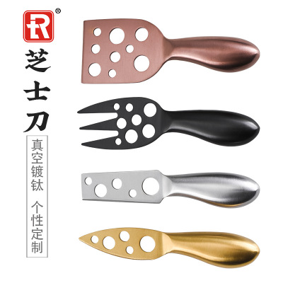 跨境 空心柄不锈钢芝士刀 创意镀钛奶油刀铲叉披萨刀烘焙工具定制|ms