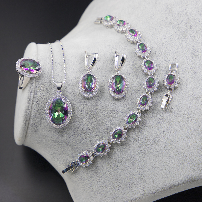 Elegant Fashion Geometric Copper Inlay Zircon Jewelry Set 4 Piece Set