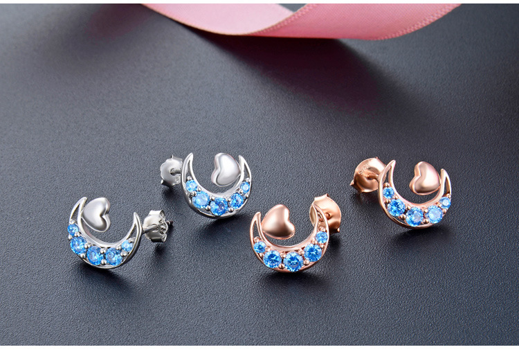 simple diamondset moon heart S925 silver earrings Korean zircon womens earringspicture4