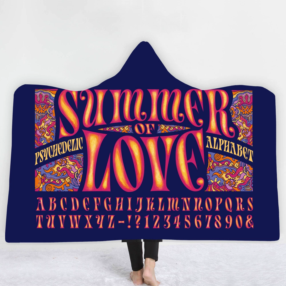 Трансграничное зимнее одеяло хиппи с капюшоном из европейских и американских стран, одеяло с капюшоном, утолщенный двухслойный плащ, плюшевый с цифровой печатью