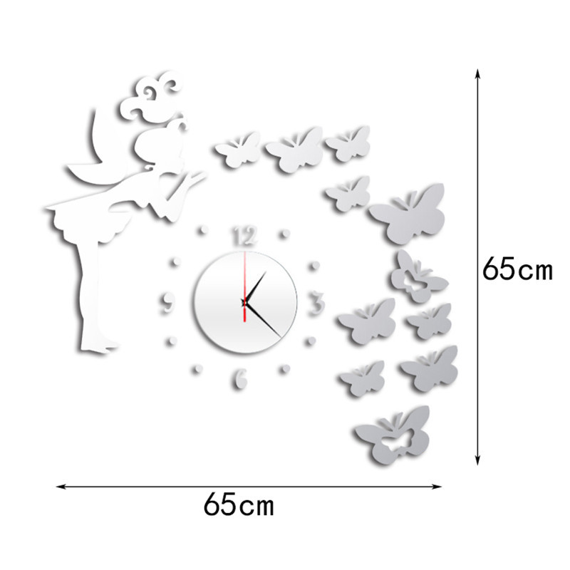 创意挂钟diy镜面时钟  装饰时钟墙贴蝴蝶墙贴diy 挂钟小挂钟详情1