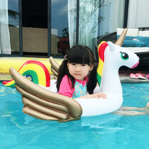 New Ins Sales Inflatable Unicorn Seat Ring Rainbow Horse Swim Ring PVC Cartoon Baby Waist Ring