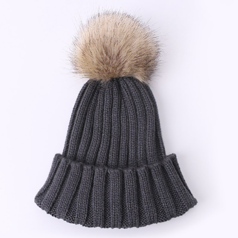 가짜 모피 공 회색 모자