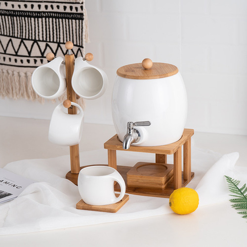 Nordic Creative Ceramic Cup Set Large Capacity White Porcelain Water Cups Cold Water Pitcher Juice Drink Bucket with Copper Spout