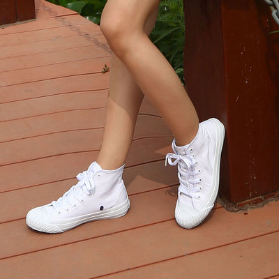 鞋子女学生韩版高帮小白鞋日本冈山久留米硫化鞋帆布鞋旅游鞋