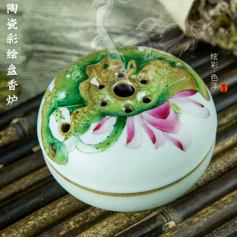 Цзиндэчжэнь ручная роспись керамическая курильница в виде лотоса, домашняя курильница ручной работы, курильница для благовоний, чашка для благовоний