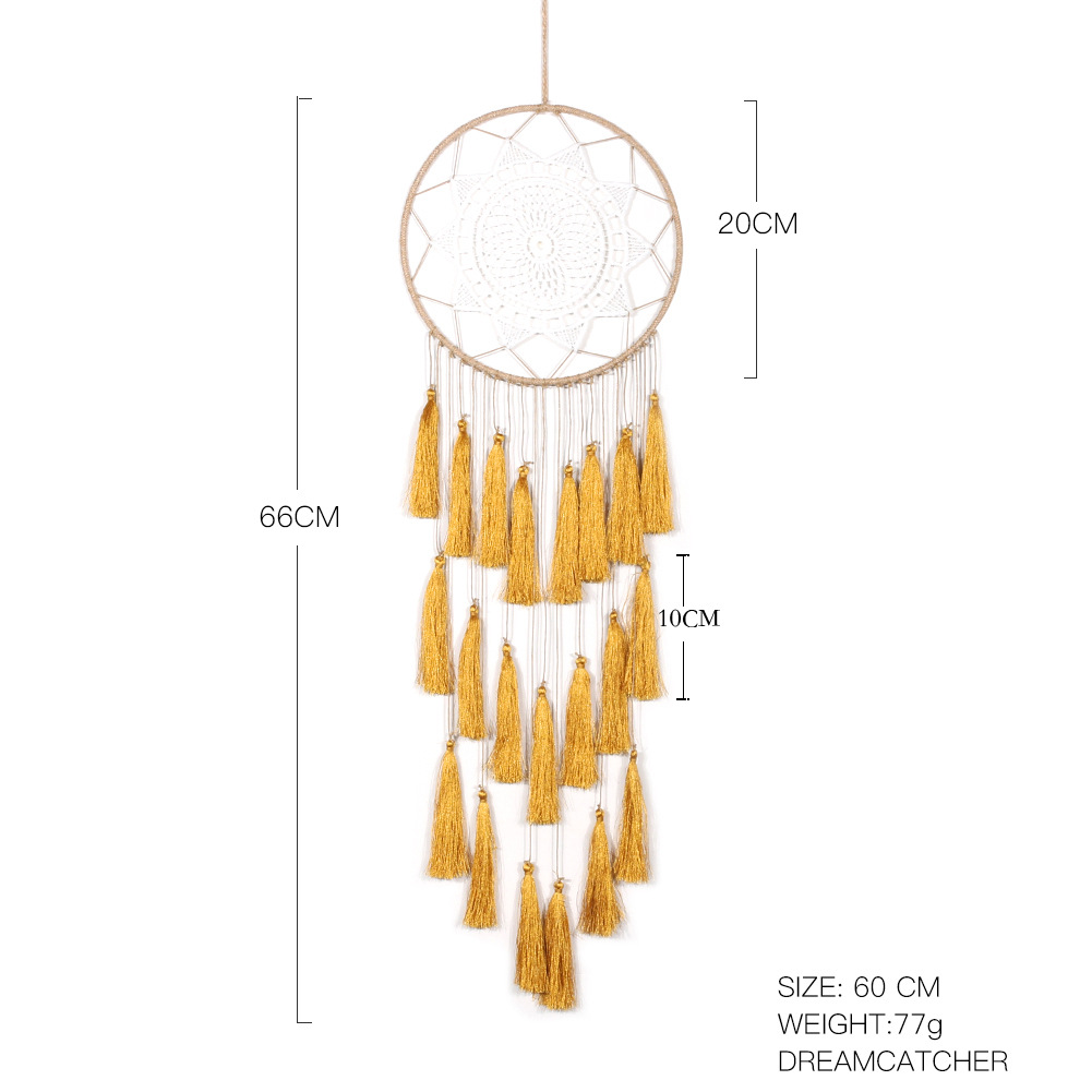 Atrapasueños decoración de pared boho con borlas de lino largo_voghion.com