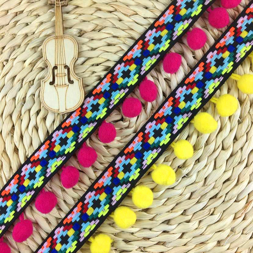 厂家直销供应提花织带民族风毛球花边 1.5公分彩色直角大毛球花边