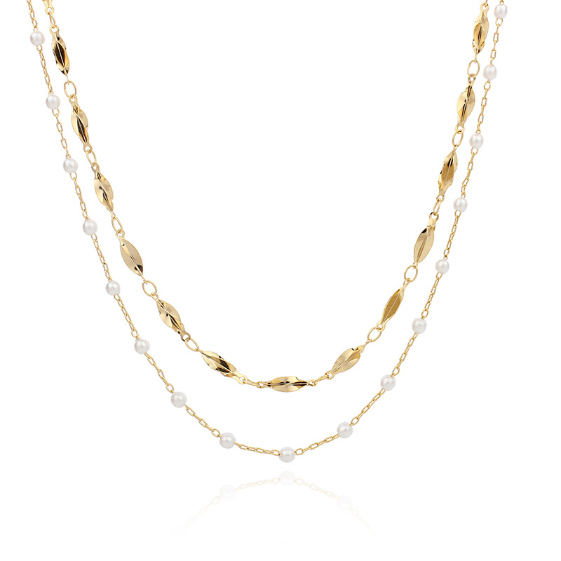 6g Weight Necklace Classification Anniversary, Business, Travel Occasion Women'S Gender Gold Color Fashion Multilayer Pearl Glossy Copper Necklace Wholesale 6