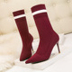 608-4, European and American wind fashion female boots fine with high heels show thin and sexy pointed nightclub stretch socks yarn short boots boots