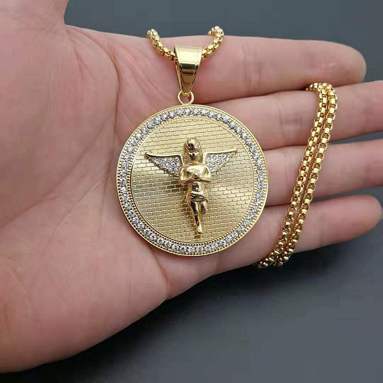 Holiday, Outdoor, Daily Occasion Titanium Steel Material 1 Piece Titanium Steel Zircon Angel Pendant