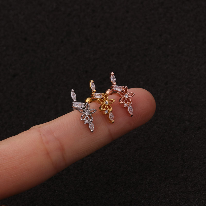 Ear Cartilage Rings & Studs Exaggerated Flower 316 Stainless Steel  Copper display picture 8