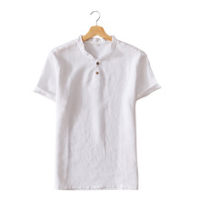 夏季亚麻男士短袖衬衫小清新棒球服衬衣加大码工厂一件代发1805