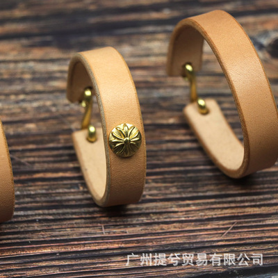 阿美咔叽手工制作意大利植鞣革皮手环男女通用复古纯铜配件皮手镯