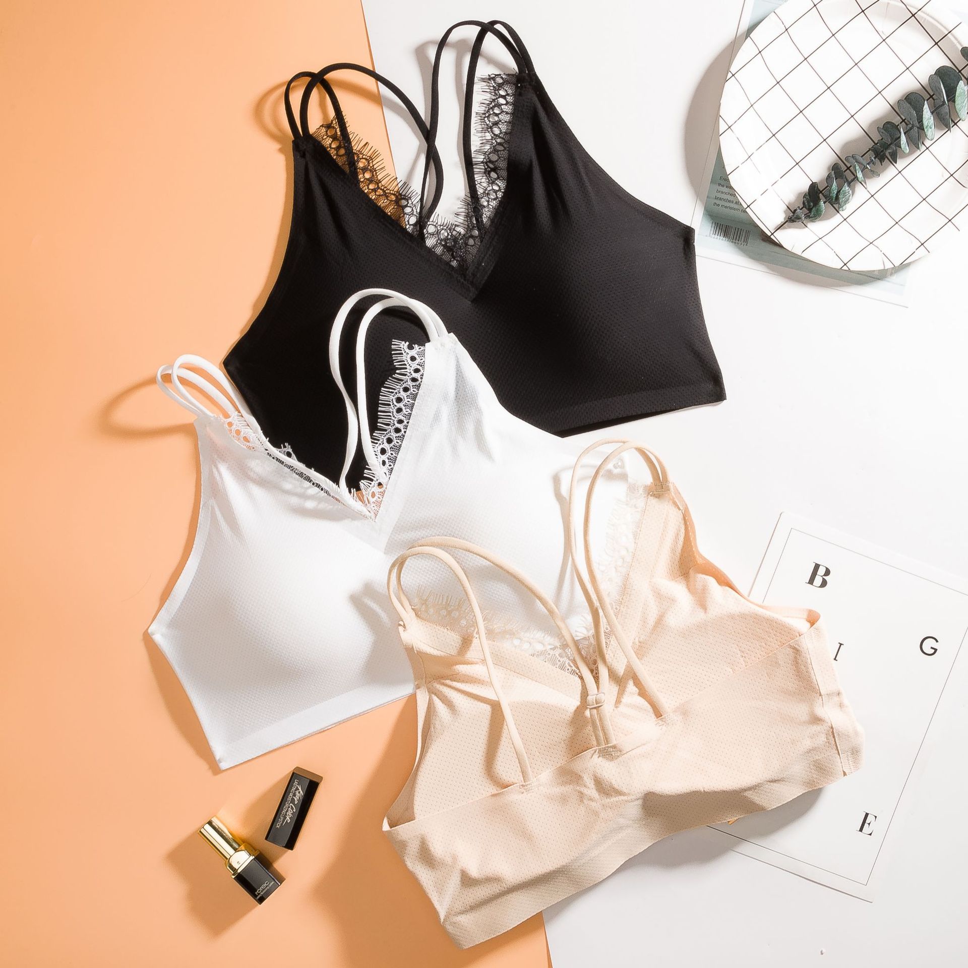 外穿冰丝美背裹胸女无痕 透气孔睡眠无钢圈聚拢性感降温内衣批发|ms