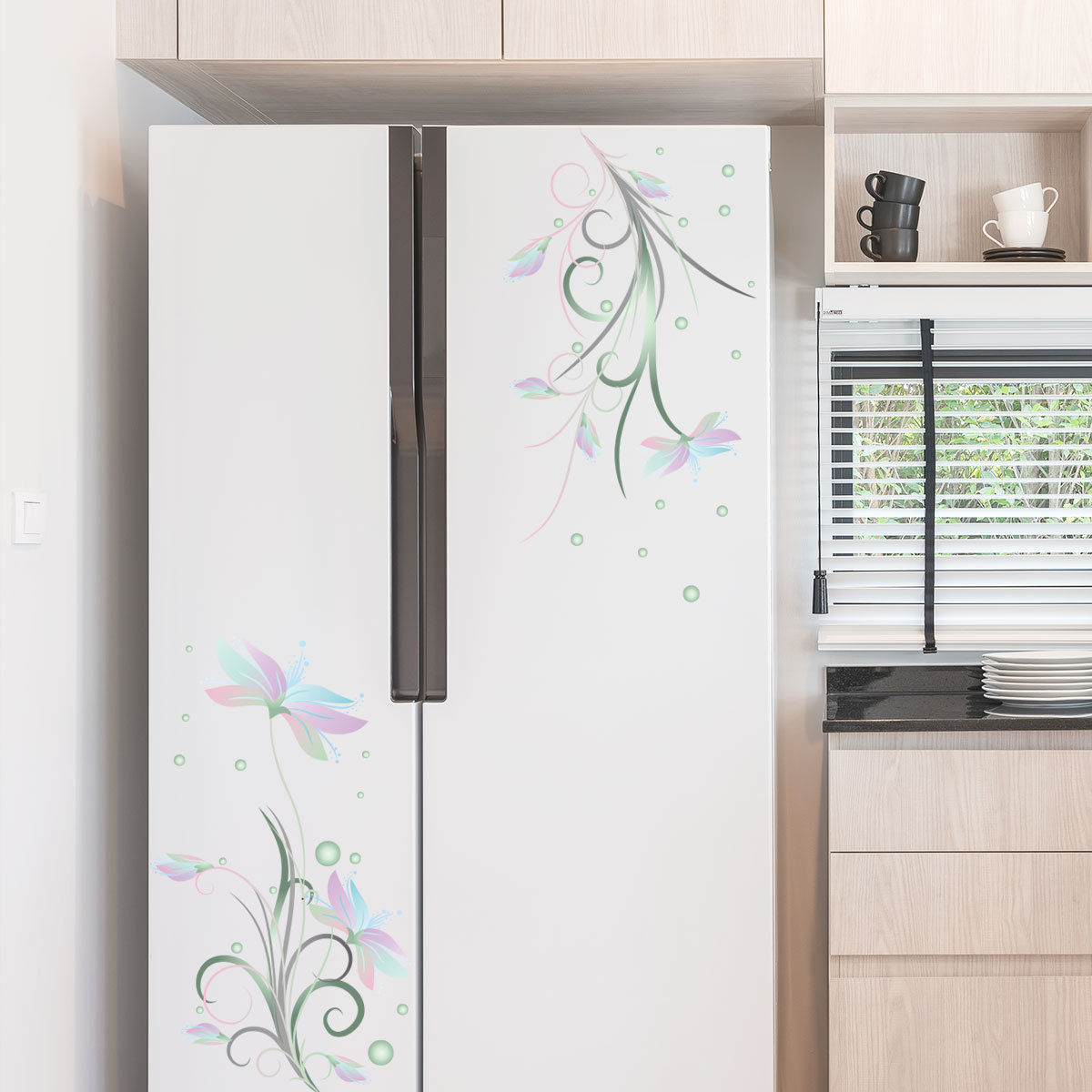 Y1646个性创意新款淡雅花卉冰箱橱柜玻璃贴 个性家庭装饰墙贴纸