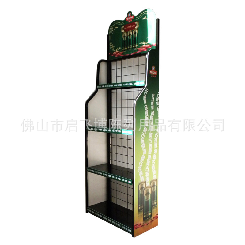 非标展示青岛啤酒展示架 饮料展示架 铁板背网展示架 金属广告架