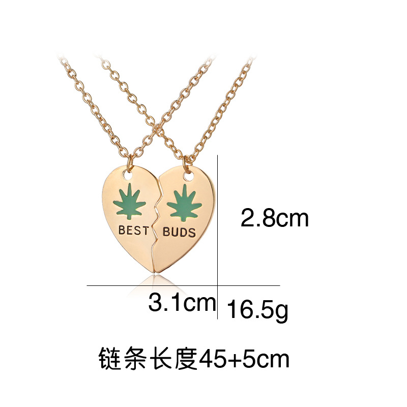 Fashion oil drop maple leaf clavicle chain two petal stitching love-shaped necklace for women