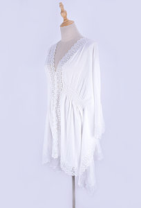 product - wholesale Artificial Cotton Lace Waist Elastic Band Beach Cover-up Sexy Loose Vacation Sun Protection Shirt Bikini Cover - 9