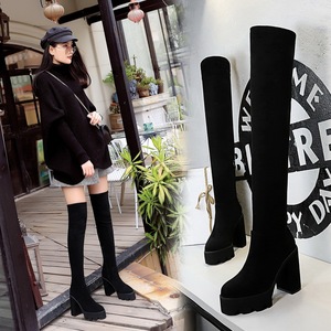 Korean version boots with thick heel， super high heel， thick bottom， waterproof platform， thin suede， slim foot， trend k
