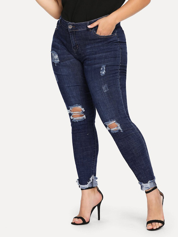 plus size Stretch high waist Hole Slim Jeans NSXXL128249