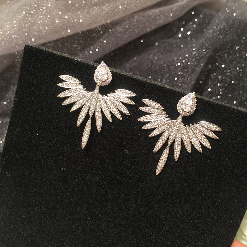 Fashion S925 Silver Needle Angel Wing Earrings Micro-set Zircon Water Drop Fan Earrings display picture 5