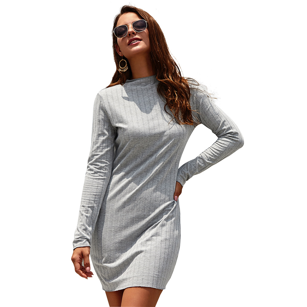 round neck knitted slim long-sleeved dress NSDY8337