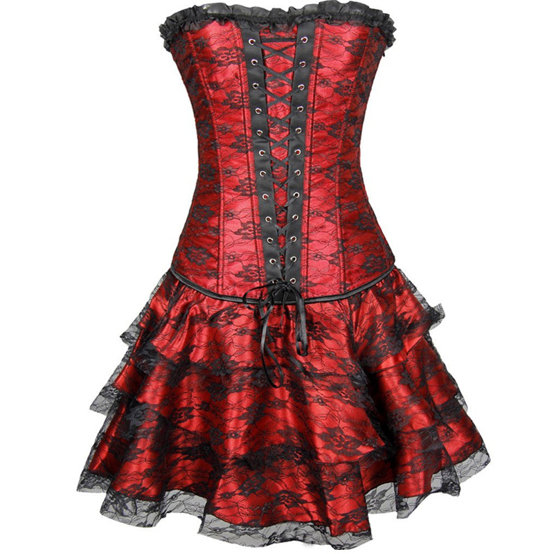 欧美宫廷束身衣裙子三件套corset性感塑身衣亚马逊速卖通wish货源