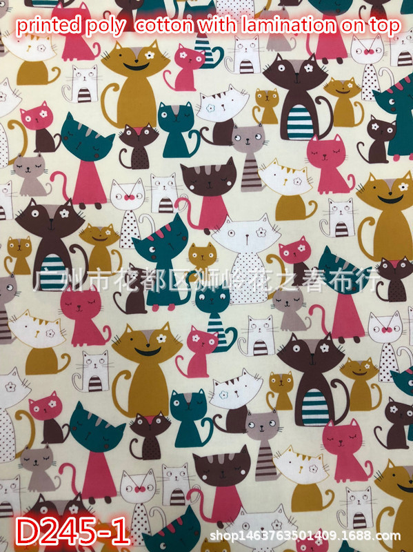 花之春防水防污涤纶牛津布猫咪印花皮膜保温袋箱包面料厂家直销