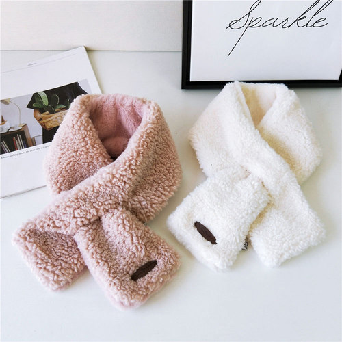 Solid color double-sided cross two-use scarf for women autumn and winter plush autumn and winter Korean style pullover thickened versatile student scarf