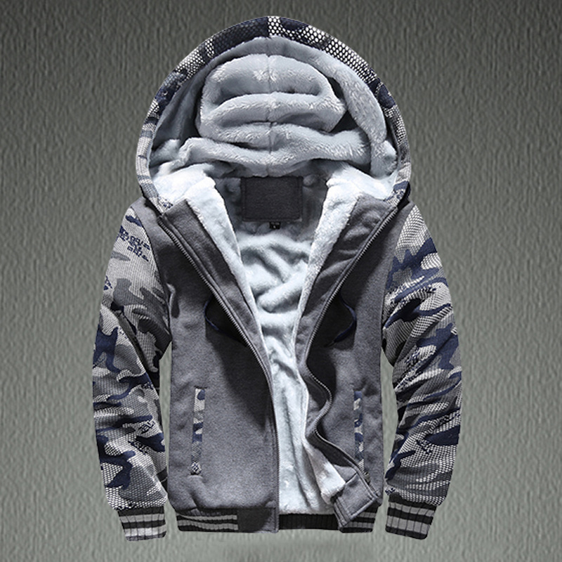 2019 New Men's Sweatshirt Hooded Autumn and Winter Clothing Men's Camouflage Clothing Men's Korean Style Sports Velvet Thickened Men's Jacket
