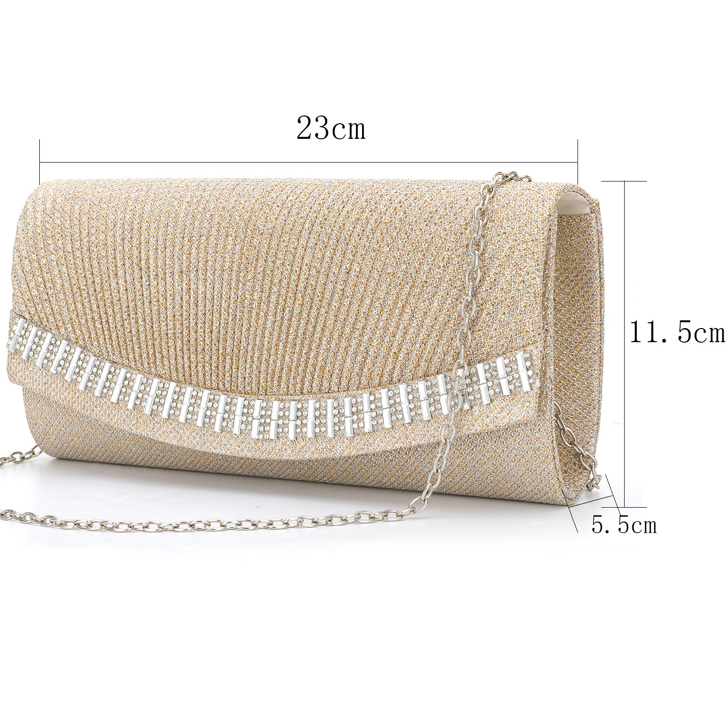 Women's Medium All Seasons Flash Material Solid Color Fashion Rhinestone Square Magnetic Buckle Evening Bag display picture 4