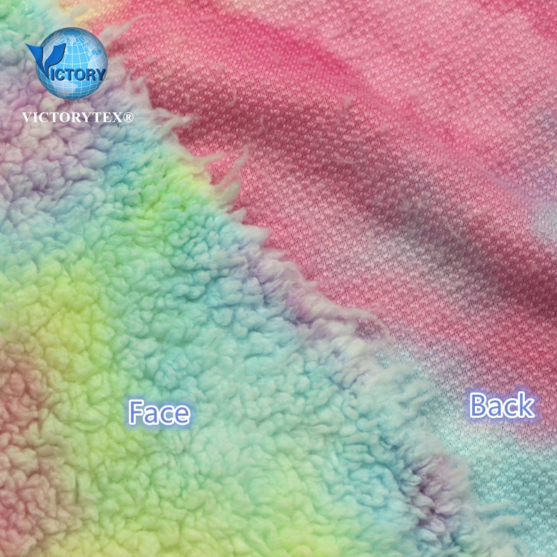 扎染舒棉绒面料针织纬编单双面手工吊染扎染羊羔绒舒棉绒梳棉绒布