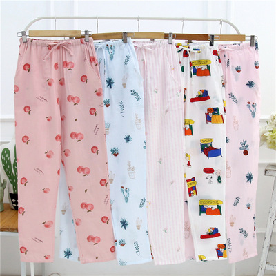 睡裤女夏季长裤宽松纯棉纱布薄款家居裤休闲防蚊裤可外穿空调裤|ms
