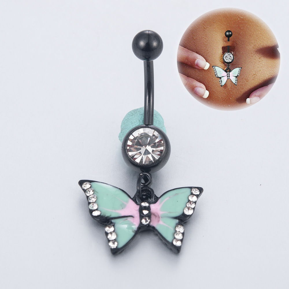 跨境货源 蓝色滴油蝴蝶肚脐钉饰品 镶钻朋克人体穿刺饰品厂家批发|ms