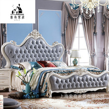 美式風格古典主卧家具床珠光牛皮珍珠白雙人床組合