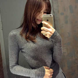 韩国同款女装2022秋冬装新款修身薄款性感上衣微透高领打底衫T恤