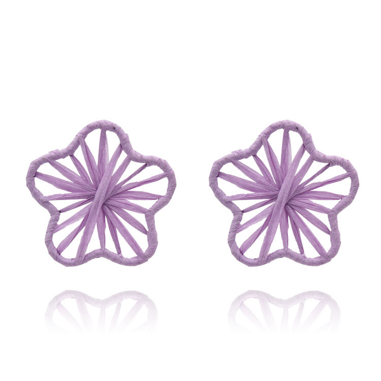 跨境欧美热销耳饰五星合金耳环纯手工编织拉菲草S925银针耳饰