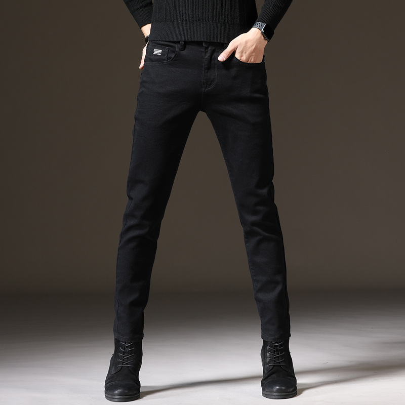 Explosive model black jeans male Korean version of the slim elastic foot pants men's solid color casual trend trousers men's pants