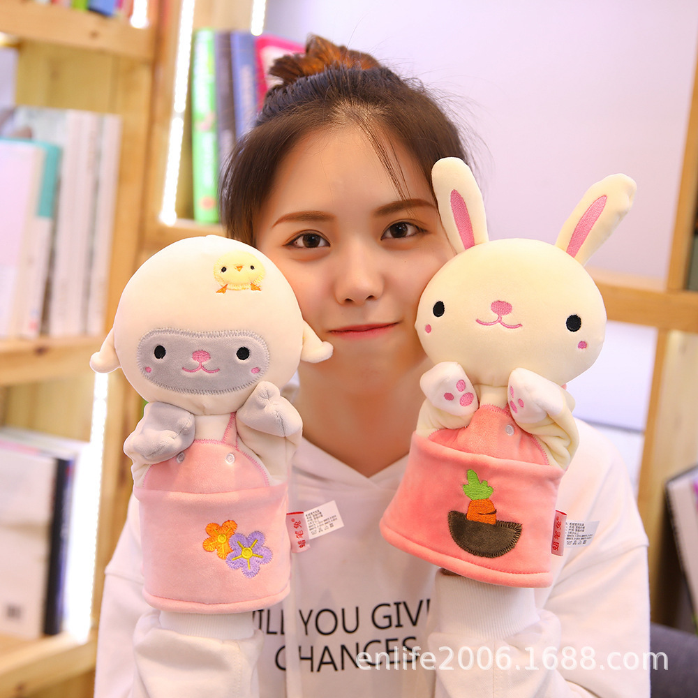 Conjunto de juguete de marioneta transfronteriza mano guantes de animales muñeca de conejo muñeca calmante muñeca de juguete muñeca mordedura marioneta