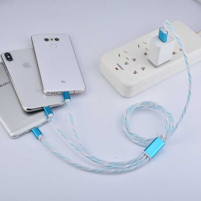 一拖三数据线适用苹果安卓Type-c编织线usb三合一彩虹手机充电线|ms