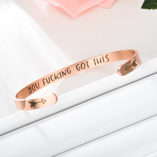 Cross-border best-selling arrow titanium steel C-shaped motivational bracelet keep fucking going... customizable phrase
