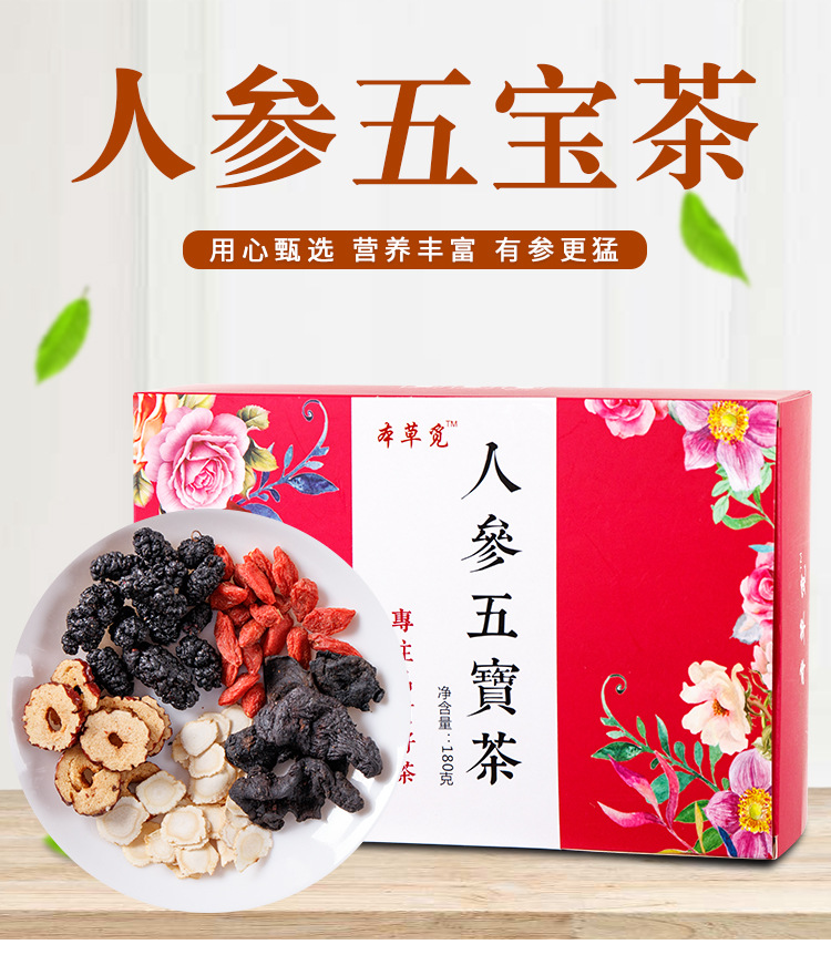 Ginseng Five-Treasure Tea (Ren Shen Wu Bao Cha) — Herbal Blend with Polygonatum & Mulberry overview