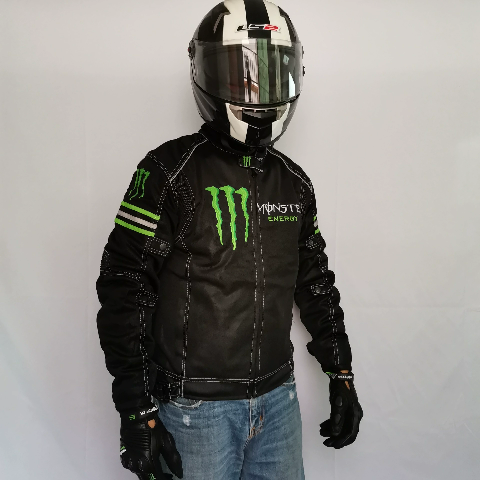 Zomer ademende motorracejas met anti-val beschermende kleding - Monster Energy Design [motorjas, racepak]