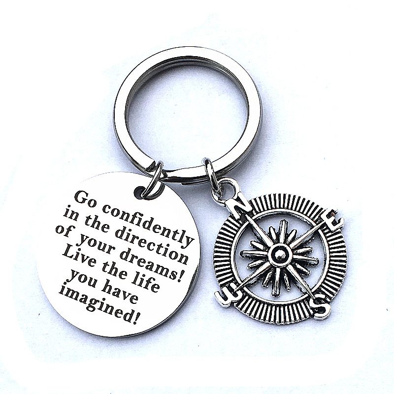 Modern Style Style Stainless Steel Keychains Graduation Gift Lettering Boat Anchor Compass Key Chain