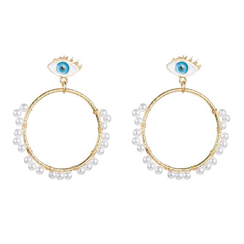 Simple Fashion Pearl Big Circle Earrings Devil Eyes display picture 1