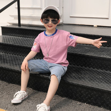 Trẻ em mặc 2019 hè Hàn Quốc thời trang giản dị cậu bé lớn ba gấu áo thun bé trai Áo len