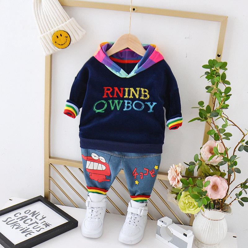 Infant Autumn and Winter Suit Boys and Girls Sweater Baby Velvet Thickened Two-piece 2023 New Fashionable Children's Fashion Infant Autumn and Winter Suit Boys and Girls Sweater Baby Velvet Thickened Two-piece 2023 New Fashionable Children's Fashion