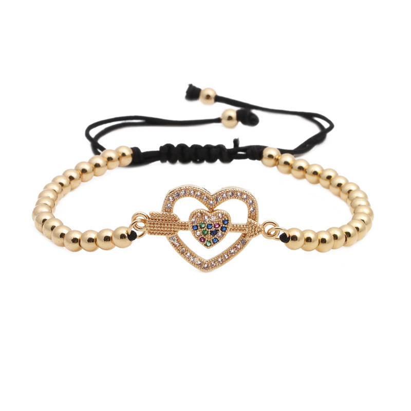 adjustable copper woven bracelet with zircon heart shaped