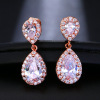 Zirconium, earrings, European style, suitable for import, micro incrustation, simple and elegant design, wholesale